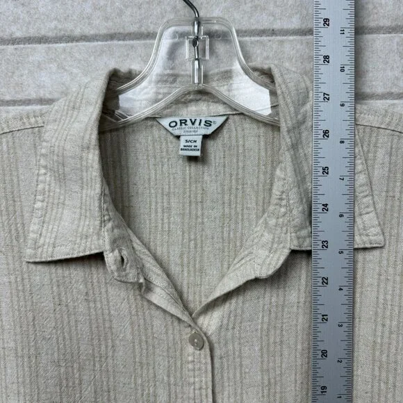 Orvis Women’s Linen Blend Button Up Shirt Roll Tab Sleeve Beige Small - Picture 8 of 12